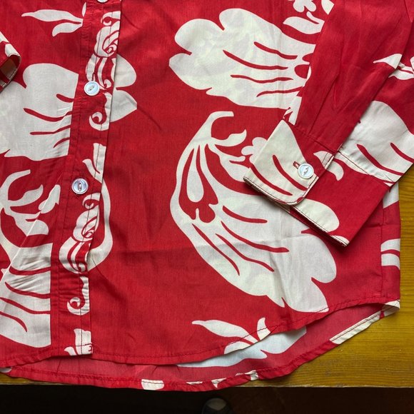 NWT Z & I floral button front collar shirt top red beige tan nude long sleeve M - Picture 8 of 12